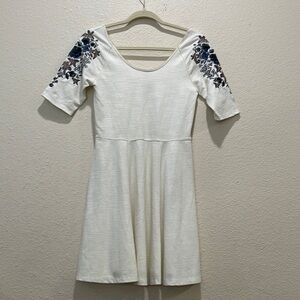 Free People Short Embroidered Sleeve Scoop Front & Back Neckline Skater Dress S